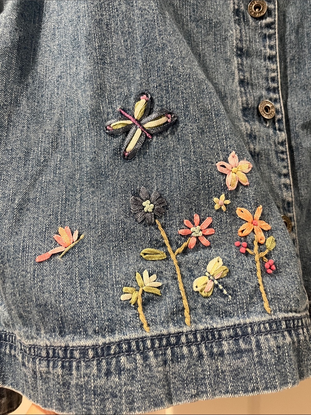 Grandmacore Gardencore Eclectic Embroidered Ribbon Light Weight Denim Jacket L - Picture 2 of 12